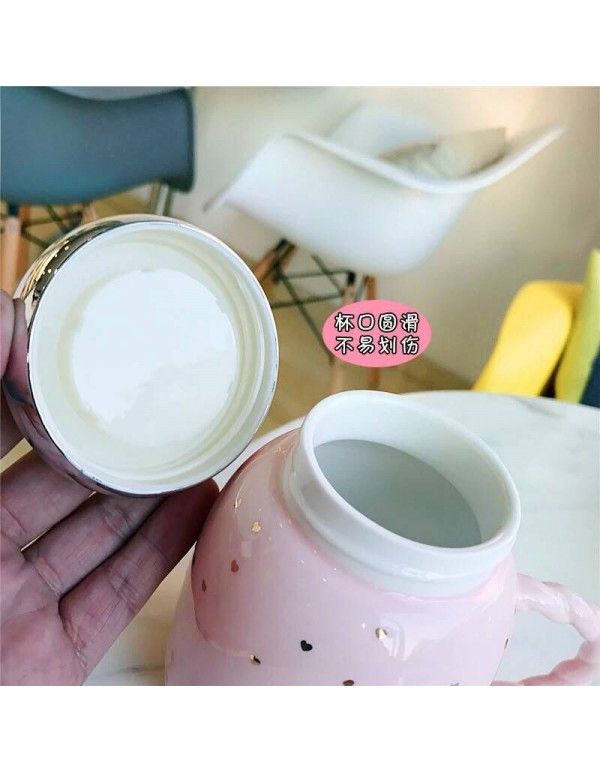 Lovely cartoon mirror cover ceramic cup office tea coffee handle water cup art small fresh Mug 
