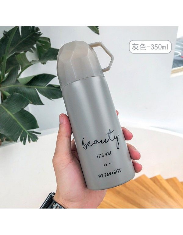 One cover dual purpose Korean style heat preservation cup sealed leak proof vacuum stainless steel water cup outdoor portable sports cup 