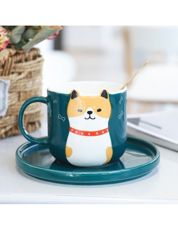 Cartoon animal ceramic coffee cup with dish and spoon lovely restaurant ins small fresh water cup office breakfast cup 