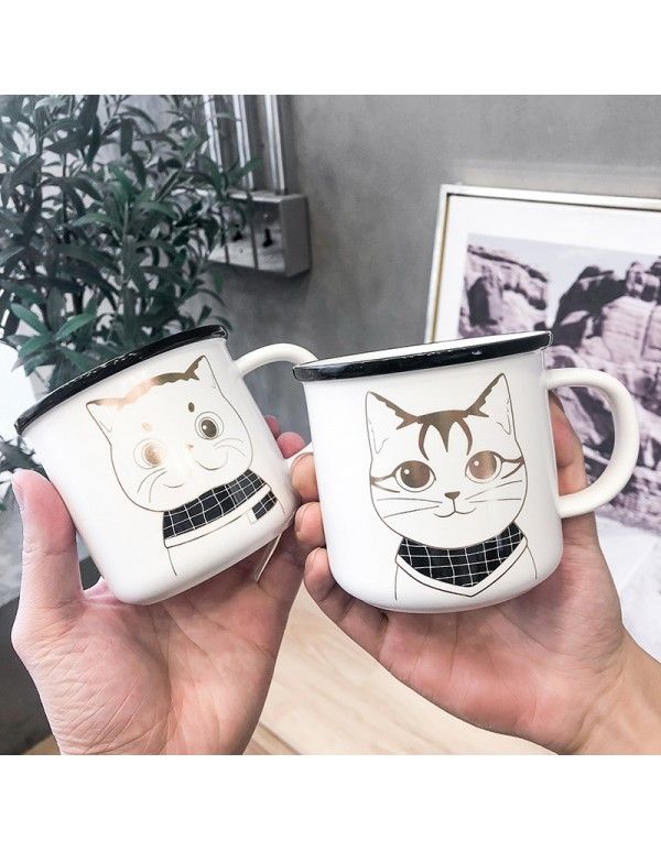 Nordic simple ins golden cat ceramic cup art net red water cup wide mouth white Zakka Mug Cup 