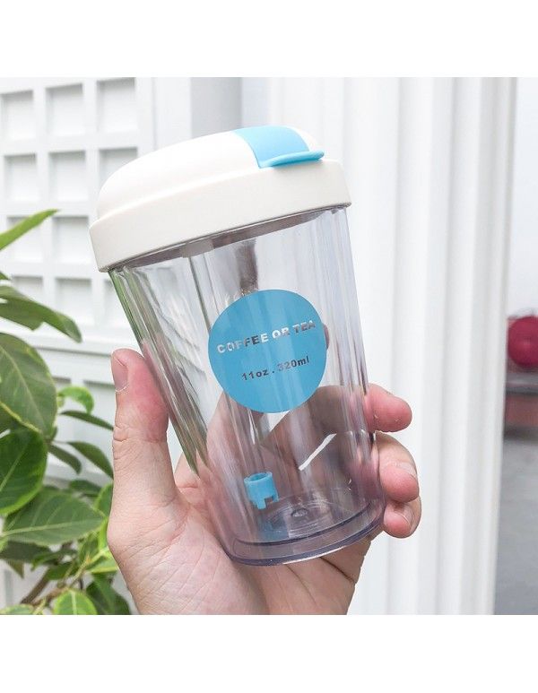 Korean Trend double plastic flap straw cup art small fresh coffee cup outdoor sports juice cup 