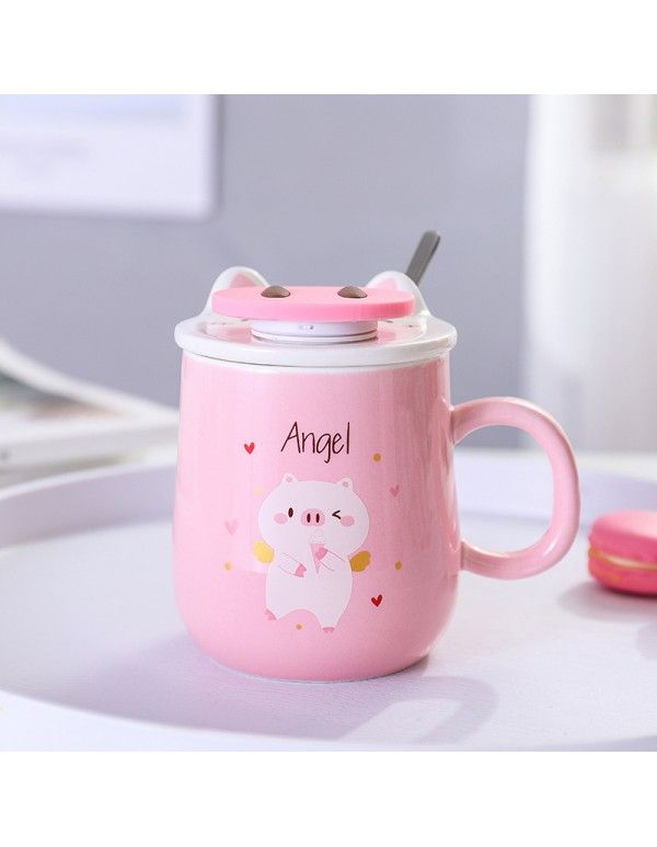 Pink piggy mobile phone holder ceramic cup cute cartoon water cup student couple Coffee Cup Mug 