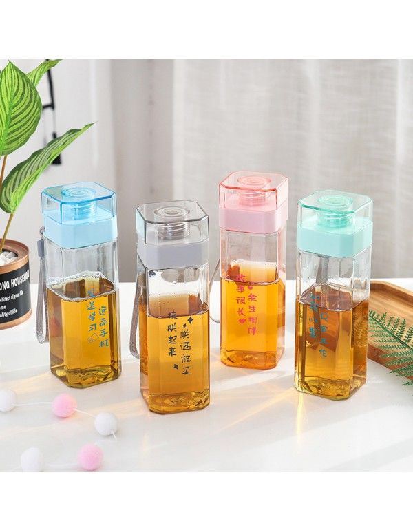 Korean square plastic space Cup portable outdoor sports water bottle anti falling sealed student cup 