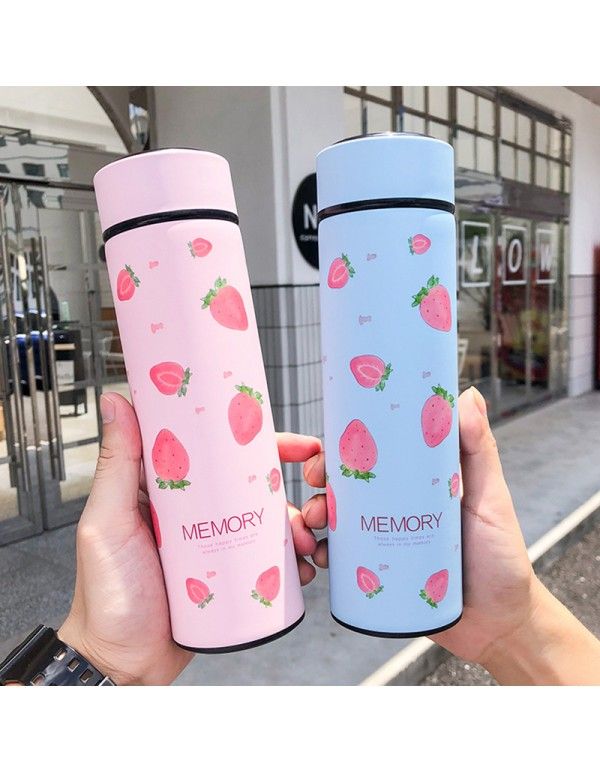 Korean tea, strawberry net red heat preservation cup, vacuum stainless steel filter water cup, lovely little fresh student cup 