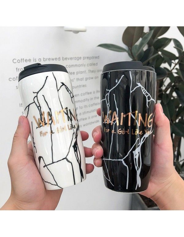 Nordic ins marble pattern black and white fashion simple ceramic cup business office coffee cup Creative Cup 