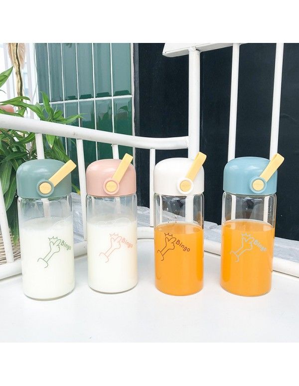 Korean lovely portable glass high boron silicon water glass fresh ins sealed leak proof student gift cup 