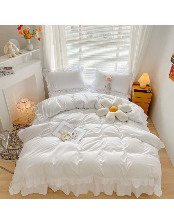 2021 new ins style small fresh bedding solid Lace Bed Skirt four piece set Japanese size 