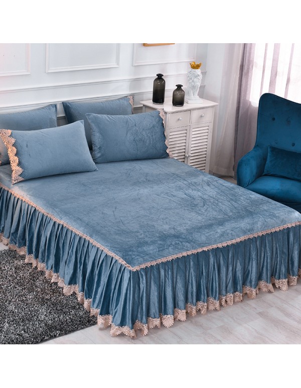 2022 new crystal velvet bed skirt bedspread single piece coral velvet non slip bed group bedspread light luxury bedspread in winter 