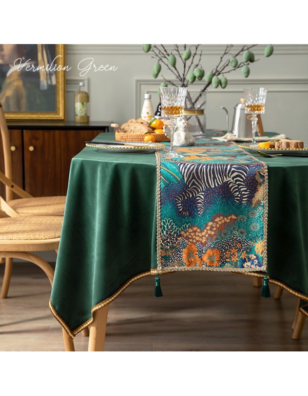 American light luxury oval table cloth art RETRO dark green table cloth table flag set rectangular tea table mat table cloth 
