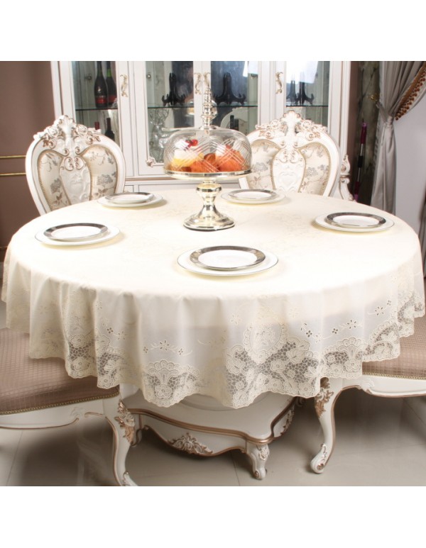 Round table with turntable tablecloth waterproof, oil proof and wash free household PVC European double-layer round table cloth table mat 