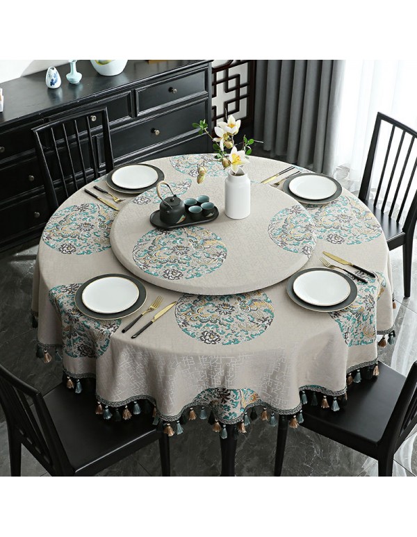 New Chinese table cloth round tablecloth large round table with turntable double-layer round table cloth wind sensitive cover cloth 
