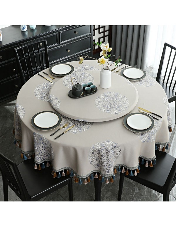 New Chinese table cloth round tablecloth large round table with turntable double-layer round table cloth wind sensitive cover cloth 