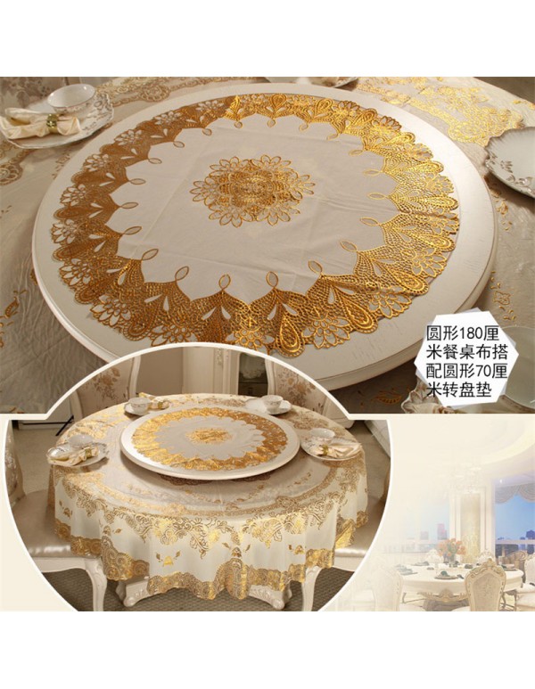 Round table with turntable tablecloth waterproof, oil proof and wash free household PVC European double-layer round table cloth table mat 